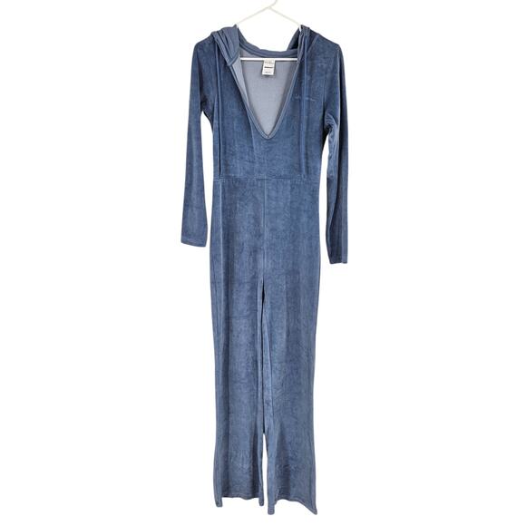 Iets Frans Velour Hooded Jumpsuit – Blue/Gray – Size M – Y2K Lounge One Piece - Picture 3 of 9